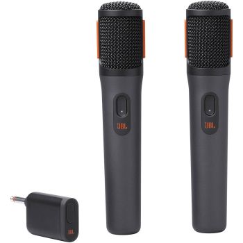 JBL PartyBox Wireless Mic - 2X Digital Wireless Microphones, Rechargeable battery (20hrs - 700mAh), Clear voice, crisp sound, Stable 2.4GHz connection, Compatible with all PartyBox speakers (Black)